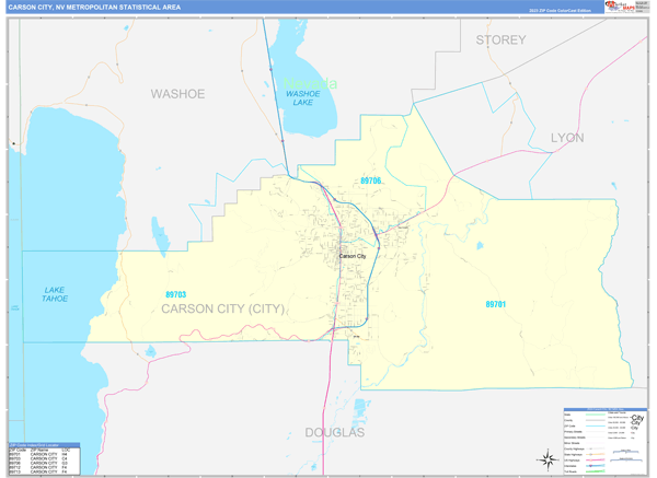Carson City Metro Area NV Zip Code Maps Color Cast